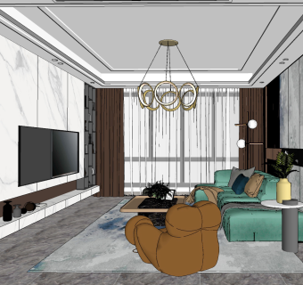 现代轻奢客厅su草图模型下载