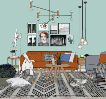 北欧组合沙发su草图模型下载