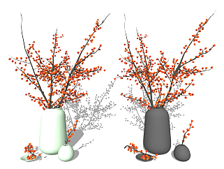 新中式花瓶花卉组合su草图模型下载