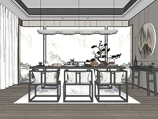 新中式茶室su草图模型下载