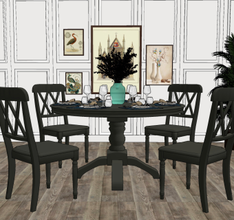 餐桌椅组合su草图模型下载