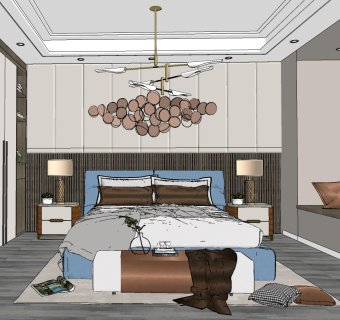 现代轻奢卧室su草图模型下载