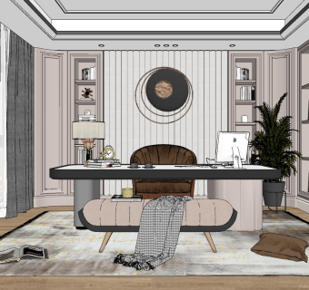 现代轻奢书房su草图模型下载