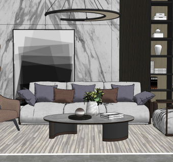 现代沙发茶几组合su草图模型下载
