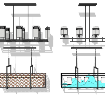 新中式铁艺吊灯组合su草图模型下载