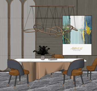 现代餐桌椅组合su草图模型下载