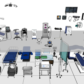现代病床医疗器材器械设备组合su草图模型下载