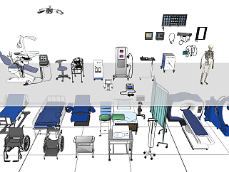现代病床医疗器材器械设备组合su草图模型下载