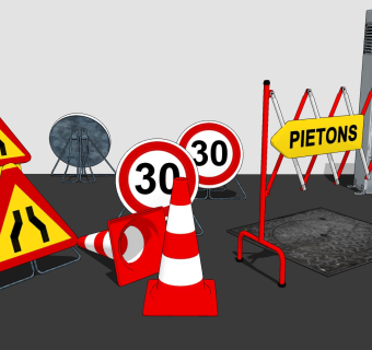 路障警示牌su草图模型下载