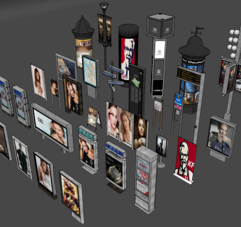 现代户外灯箱广告su草图模型下载