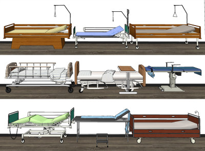 现代病床组合su草图模型下载