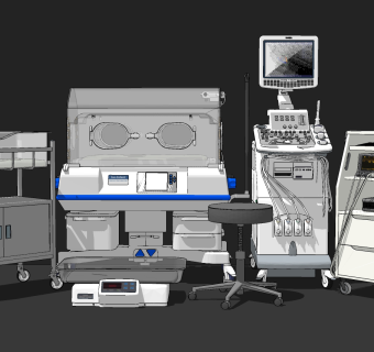现代医疗器材，诊疗仪器，婴儿床，保温仓产房su草图模型下载