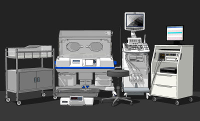 现代医疗器材，诊疗仪器，婴儿床，保温仓产房su草图模型下载
