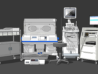 现代医疗器材，诊疗仪器，婴儿床，保温仓产房su草图模型下载
