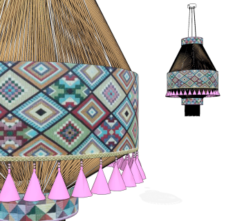 东南亚布艺吊灯su草图模型下载