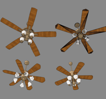 现代风扇吊灯su草图模型下载