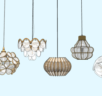 现代时尚金属小吊灯su草图模型下载