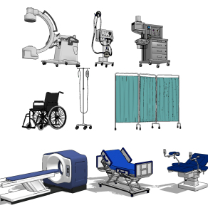 现代病床医疗设备组合su草图模型下载