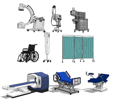 现代病床医疗设备组合su草图模型下载