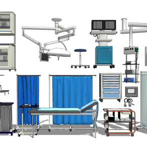 现代病床，隔断，诊疗仪器医疗器材设备器材su草图模型下载