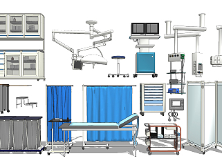现代<em>病床</em>，隔断，诊疗仪器医疗器材设备器材su草图模型...