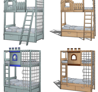 儿童上下床组合su草图模型下载