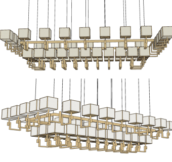 新中式大型金属吊灯su草图模型下载