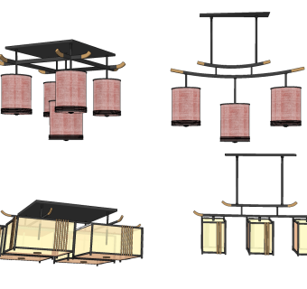 新中式吊灯su草图模型下载