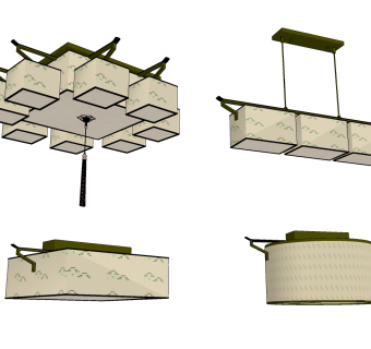 新中式吊灯su草图模型下载