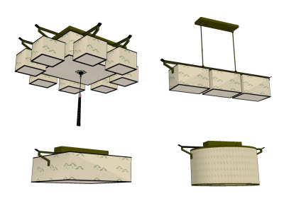 新中式吊灯su草图模型下载