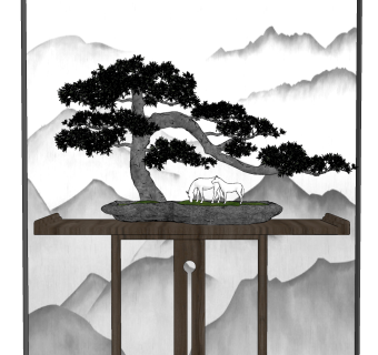 新中式盆景su草图模型下载