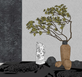 新中式景观小品su草图模型下载