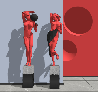 现代人物雕塑，雕像su草图模型下载