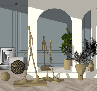 现代雕塑su草图模型下载