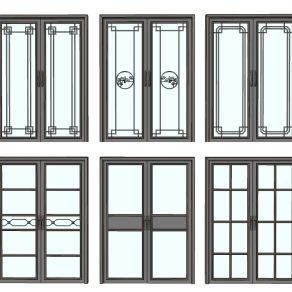 新中式玻璃门su草图模型下载