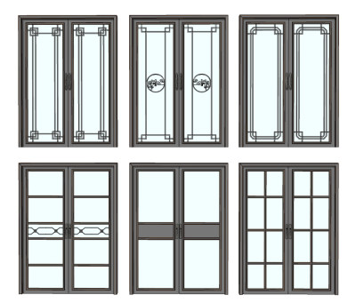 新中式玻璃门su草图模型下载