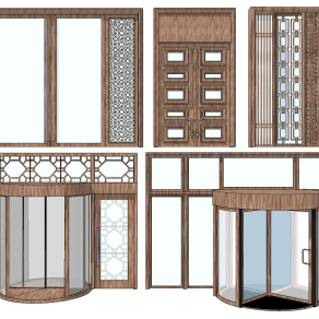 新中式旋转门su草图模型下载