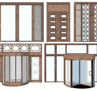 新中式旋转门su草图模型下载