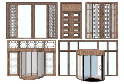 新中式旋转门su草图模型下载