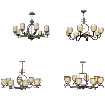 新中式吊灯su草图模型下载