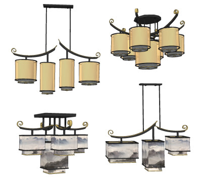 新中式吊灯su草图模型下载