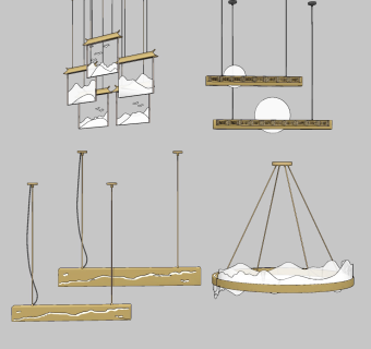 新中式吊灯su草图模型下载