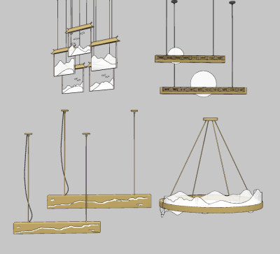 新中式吊灯su草图模型下载