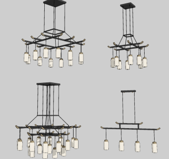 新中式吊灯su草图模型下载