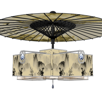 新中式吊灯su草图模型下载