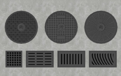 现代室外下水道井盖su草图模型下载