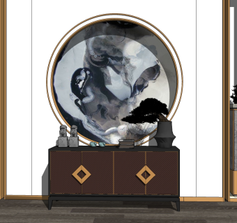 新中式装饰柜su草图模型下载