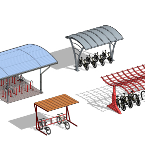 现代单车停车棚su草图模型下载