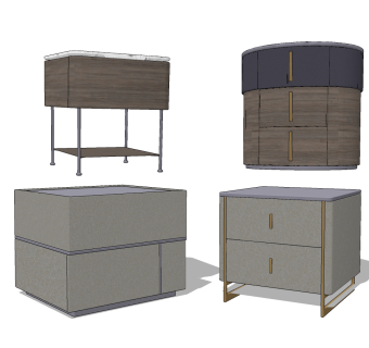 新中式床头柜su草图模型下载