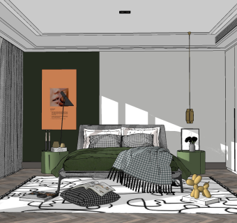 北欧现代卧室su草图模型下载